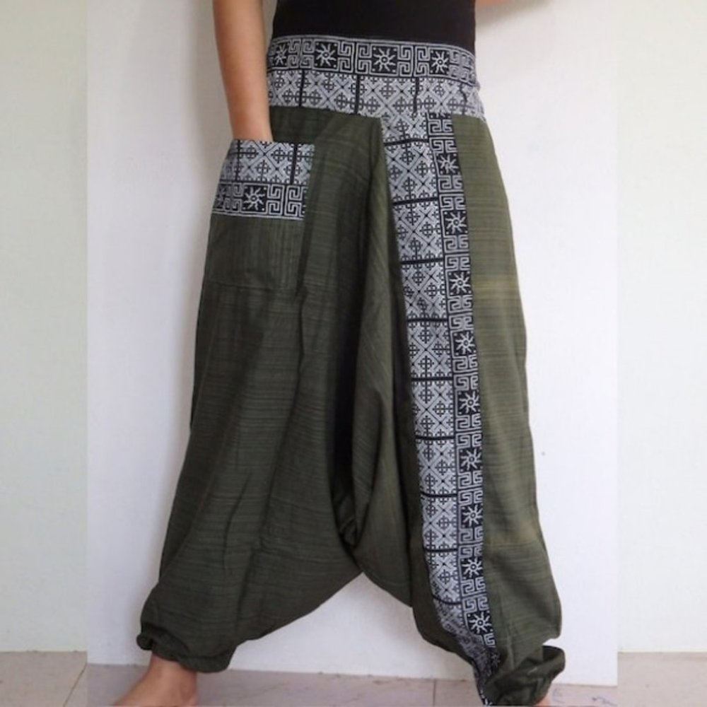 Harem pants, Green Rough cotton harem pants - Picture 1 of 8